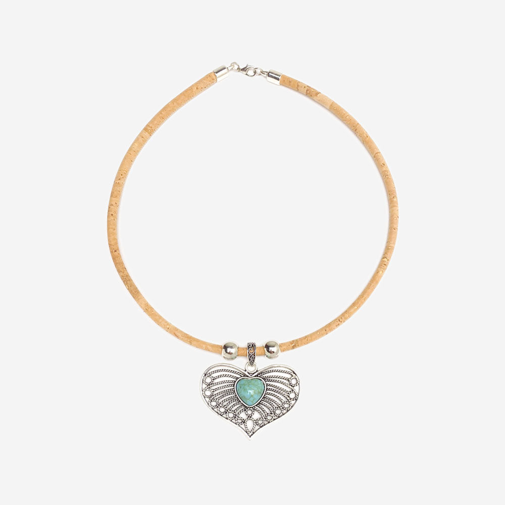 Handmade Natural Cork Necklace with Pendant Heart LN1211