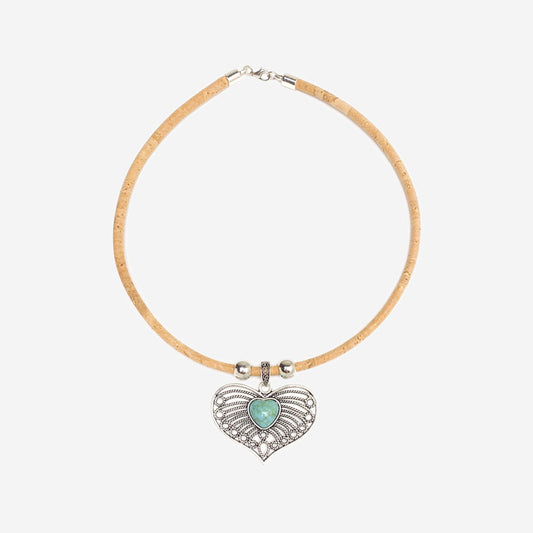 Handmade Natural Cork Necklace with Pendant Heart LN1211