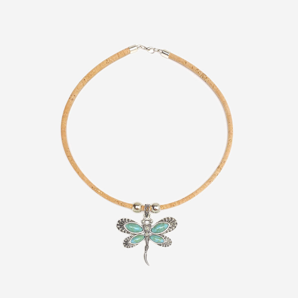 Handmade Natural Cork Necklace with Pendant Dragonfly LN1186