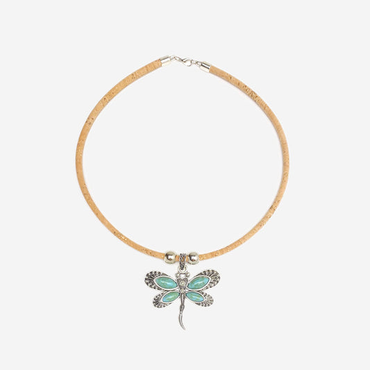 Handmade Natural Cork Necklace with Pendant Dragonfly LN1186