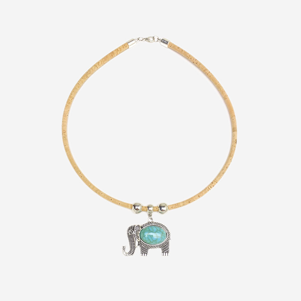 Handmade Natural Cork Necklace with Pendant Elefant LN1176