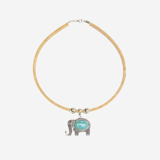 Handmade Natural Cork Necklace with Pendant Elefant LN1176