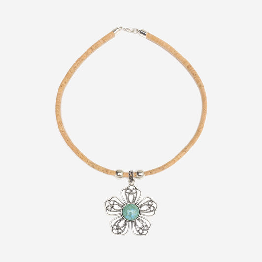 Handmade Natural Cork Necklace with Pendant Flower LN1106
