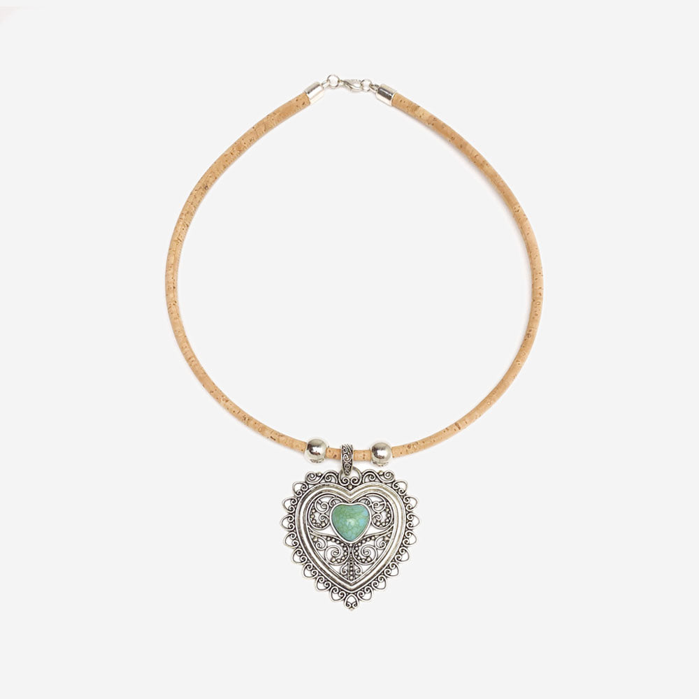 Handmade Natural Cork Necklace with Pendant Heart LN1126