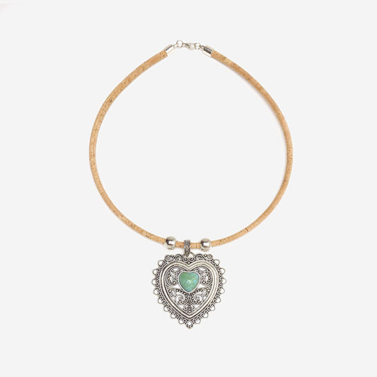Handmade Natural Cork Necklace with Pendant Heart LN1126