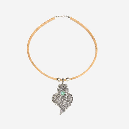 Handmade Natural Cork Necklace with Pendant Heart of Viana LN1181