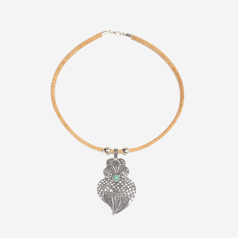 Handmade Natural Cork Necklace with Pendant Heart of Viana LN1191