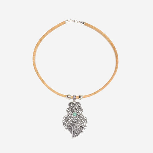Handmade Natural Cork Necklace with Pendant Heart of Viana LN1191