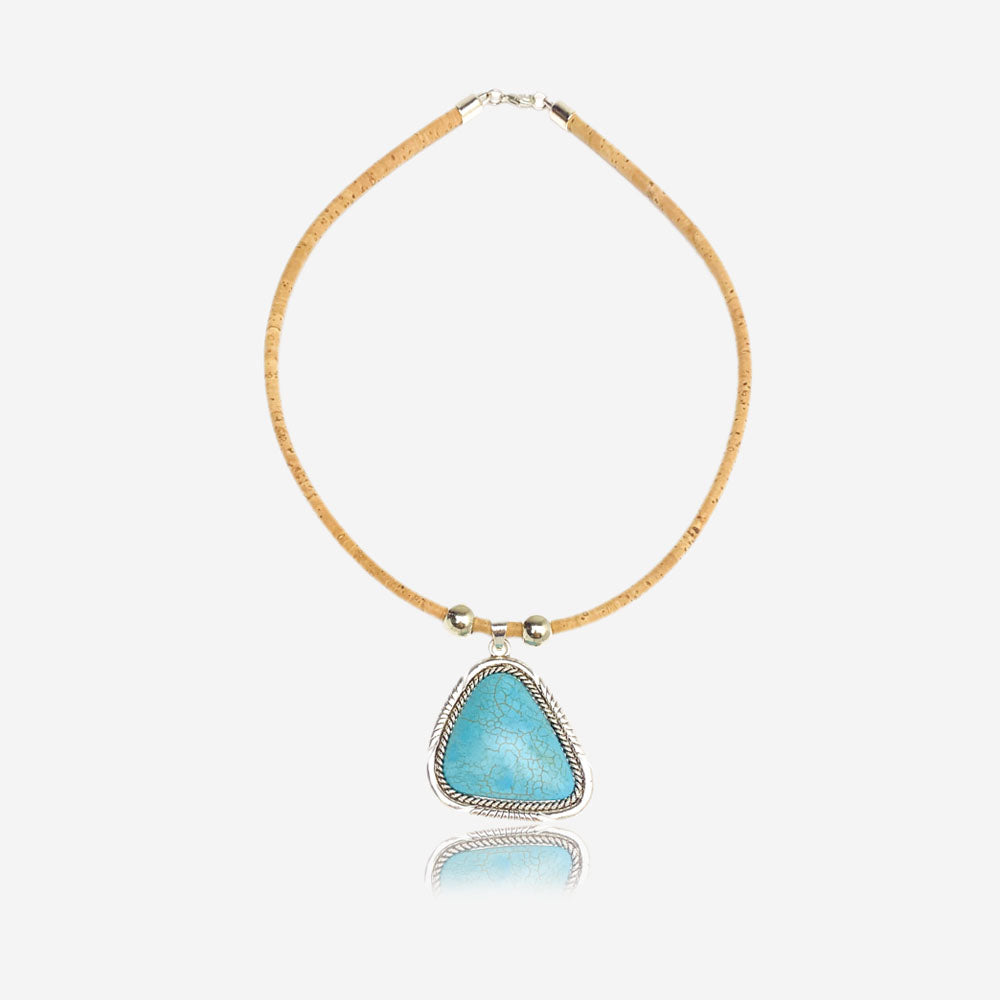 Handmade Natural Cork Necklace with Pendant Howlite LN1096