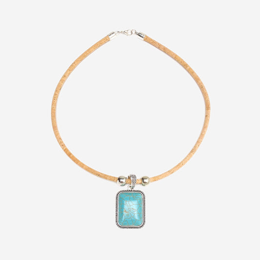 Handmade Natural Cork Necklace with Pendant Howlite LN1111