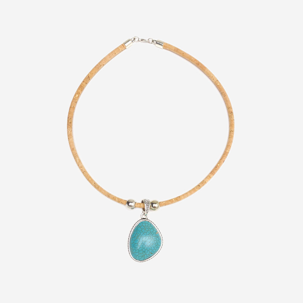 Handmade Natural Cork Necklace with Pendant Howlite LN1131