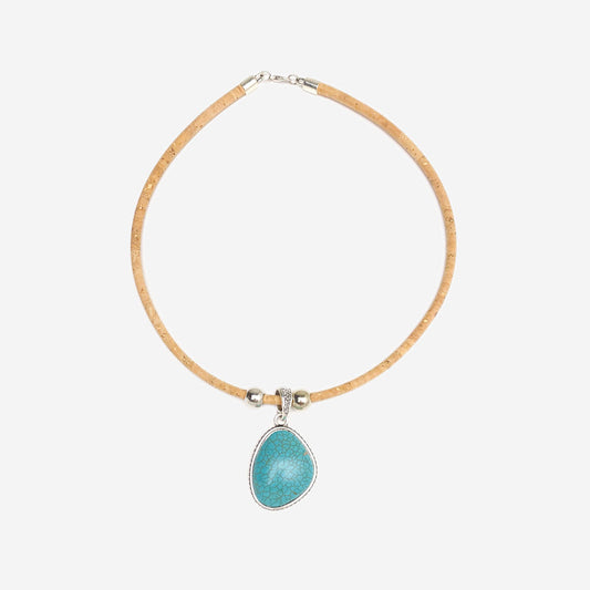 Handmade Natural Cork Necklace with Pendant Howlite LN1131