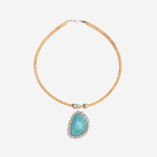 Handmade Natural Cork Necklace with Pendant Howlite LN1136