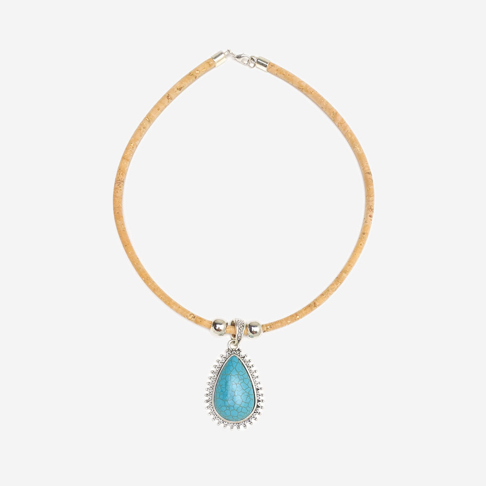 Handmade Natural Cork Necklace with Pendant Howlite LN1146