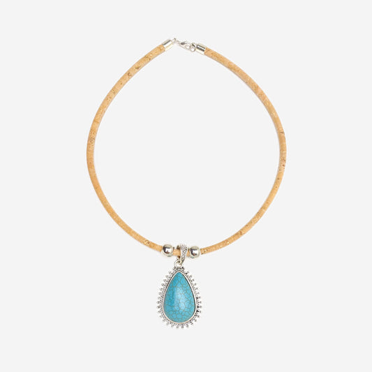 Handmade Natural Cork Necklace with Pendant Howlite LN1146