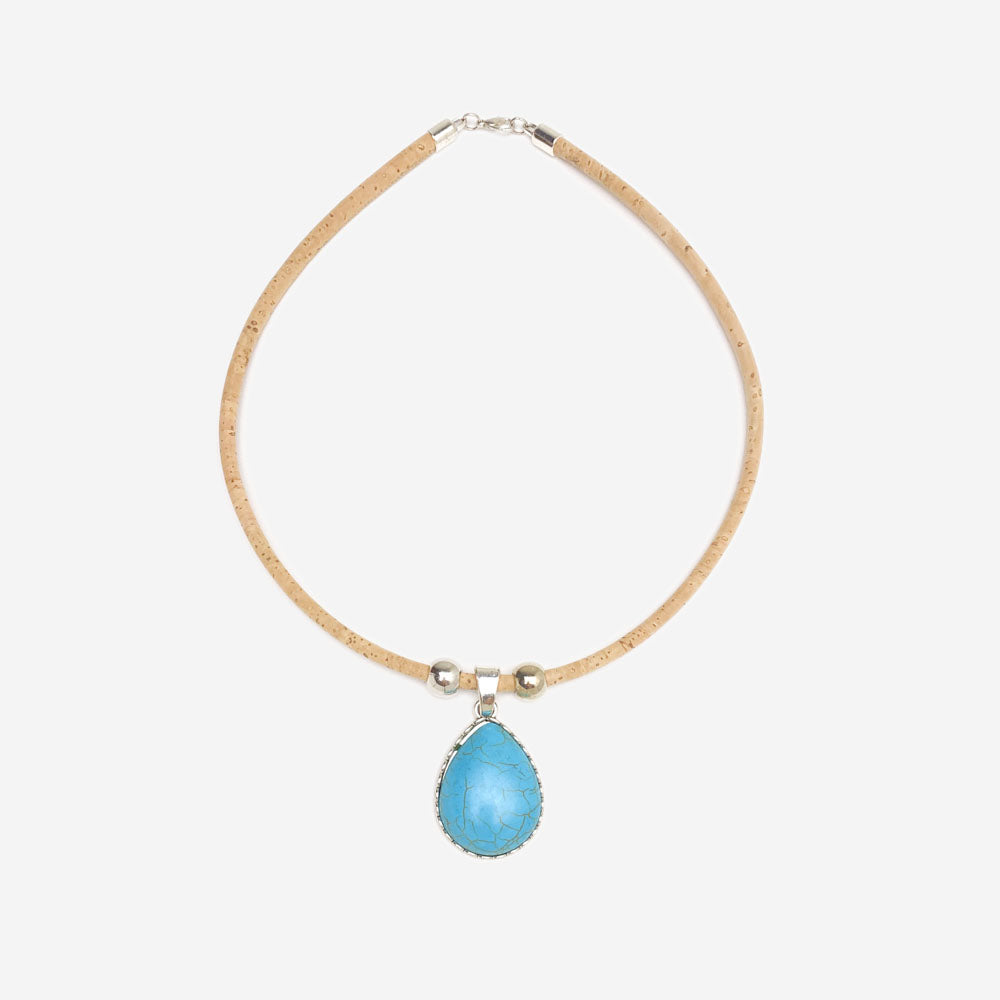 Handmade Natural Cork Necklace with Pendant Howlite LN1156