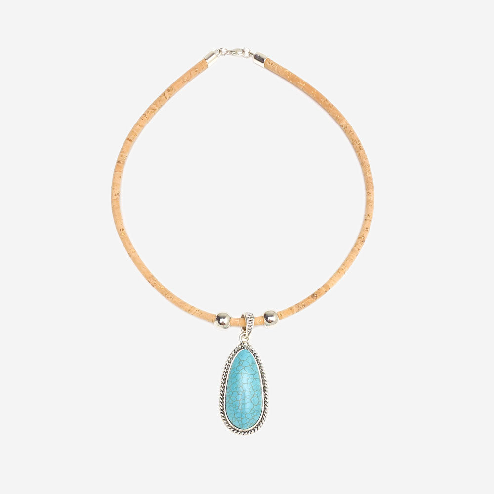 Handmade Natural Cork Necklace with Pendant Howlite LN1161