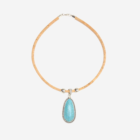 Handmade Natural Cork Necklace with Pendant Howlite LN1161