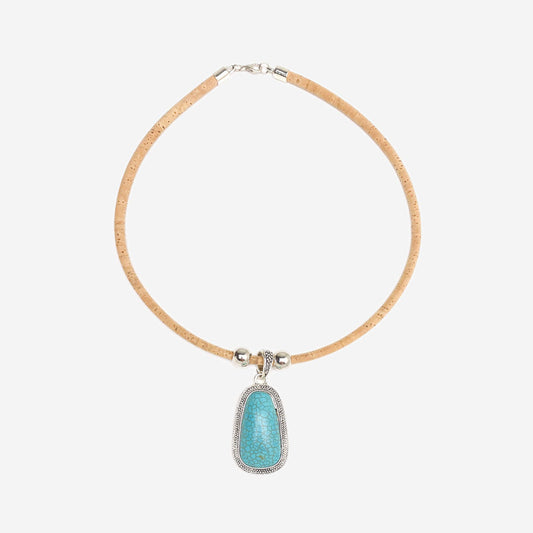 Handmade Natural Cork Necklace with Pendant Howlite LN1196
