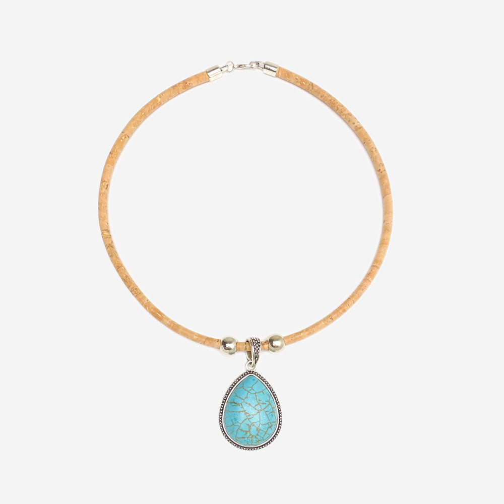 Handmade Natural Cork Necklace with Pendant Howlite LN1201