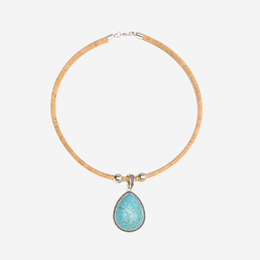Handmade Natural Cork Necklace with Pendant Howlite LN1201