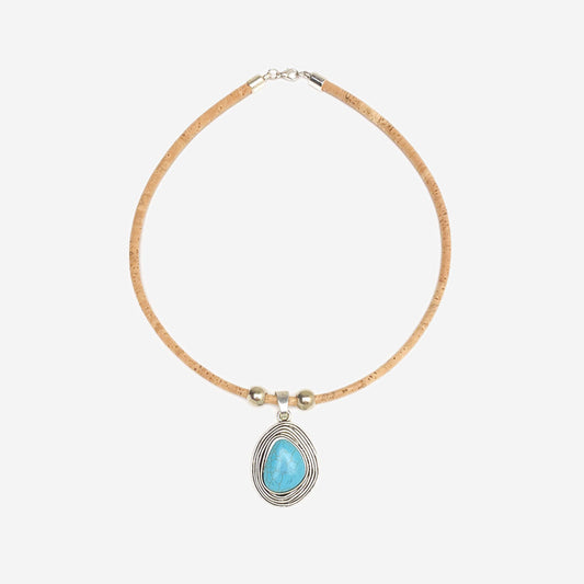 Handmade Natural Cork Necklace with Pendant Howlite LN1206