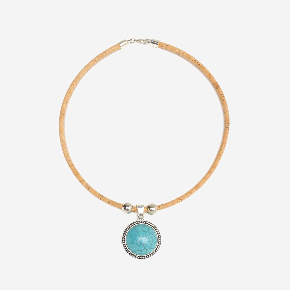 Handmade Natural Cork Necklace with Pendant Howlite LN1226