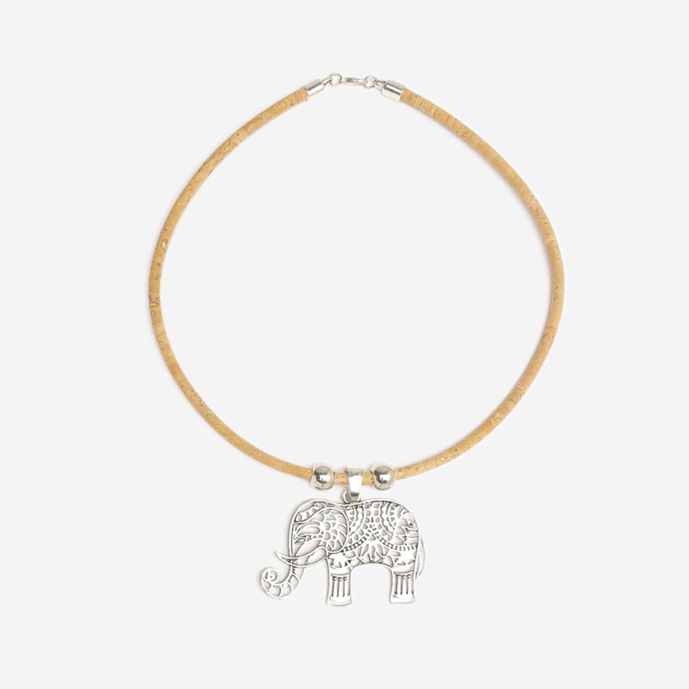 Handmade Natural Cork Necklace with Pendant Elefant LN1051