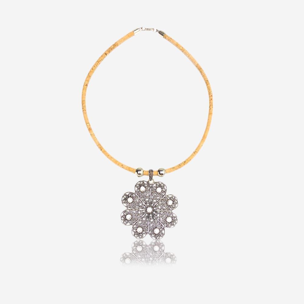 Handmade Natural Cork Necklace with Pendant Flower LN1293