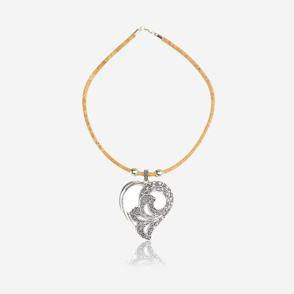 Handmade Natural Cork Necklace with Pendant Heart LN1133