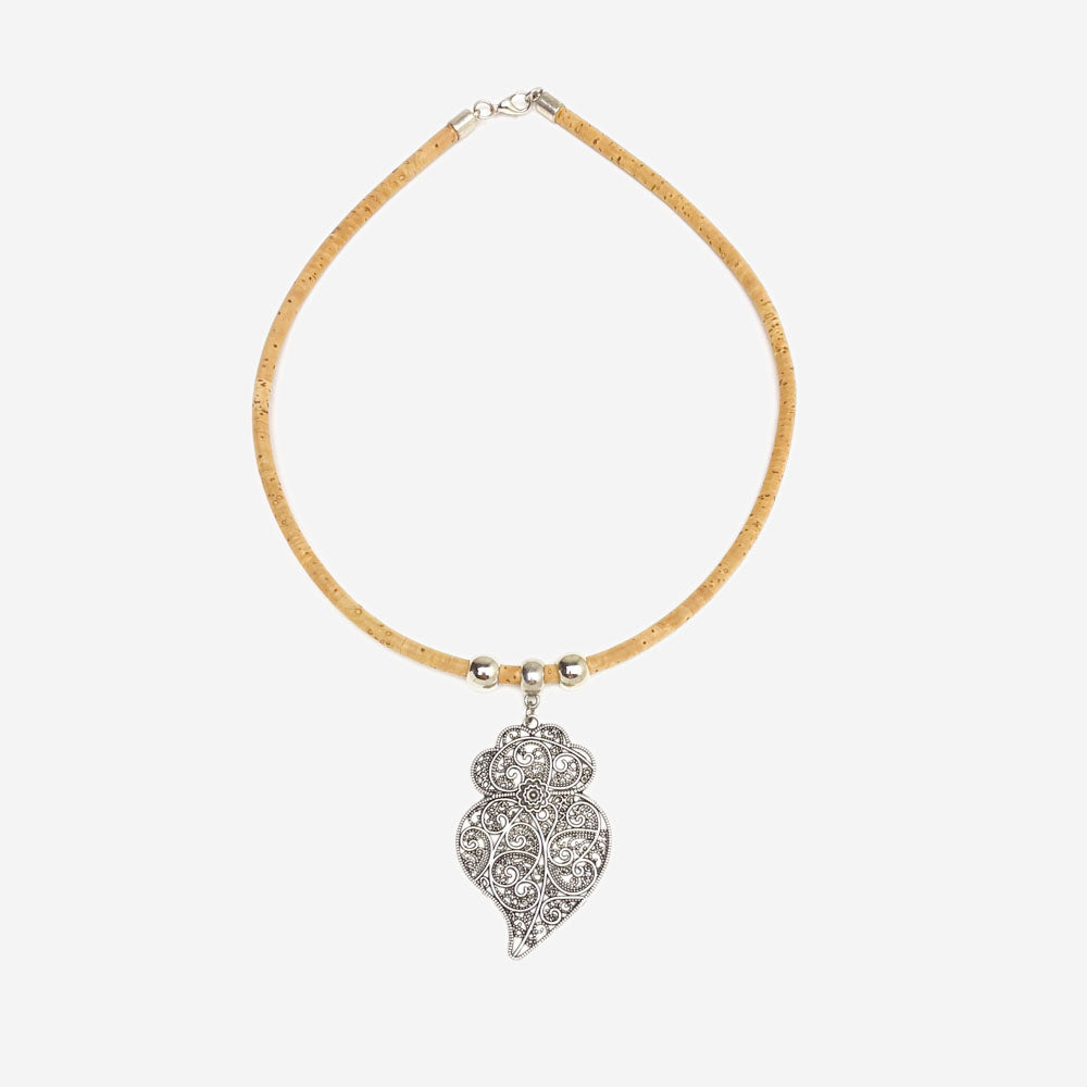Handmade Natural Cork Necklace with Pendant Heart of Viana LN1031