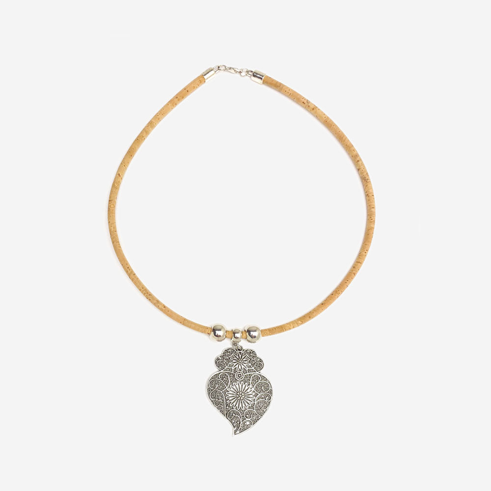 Handmade Natural Cork Necklace with Pendant Heart of Viana LN1041