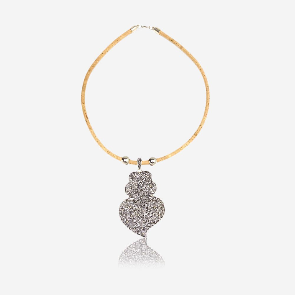 Handmade Natural Cork Necklace with Pendant Heart of Viana LN1058