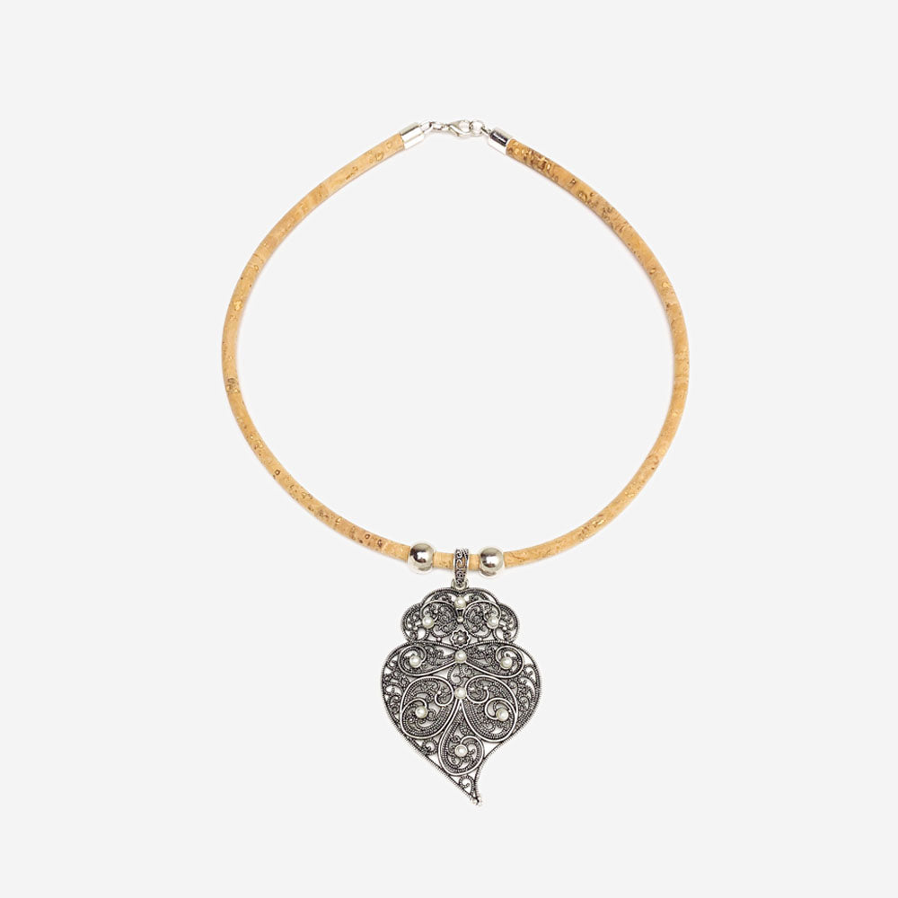 Handmade Natural Cork Necklace with Pendant Heart of Viana LN1061