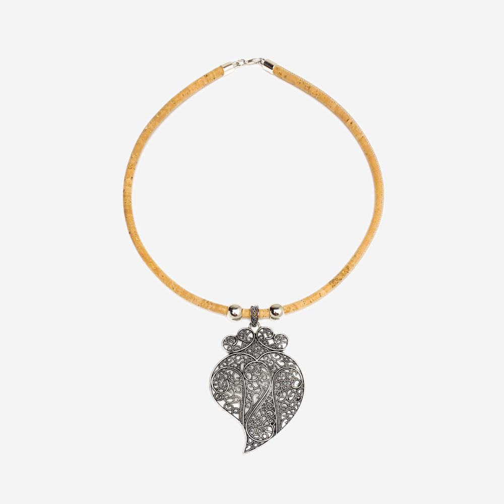 Handmade Natural Cork Necklace with Pendant Heart of Viana LN1076